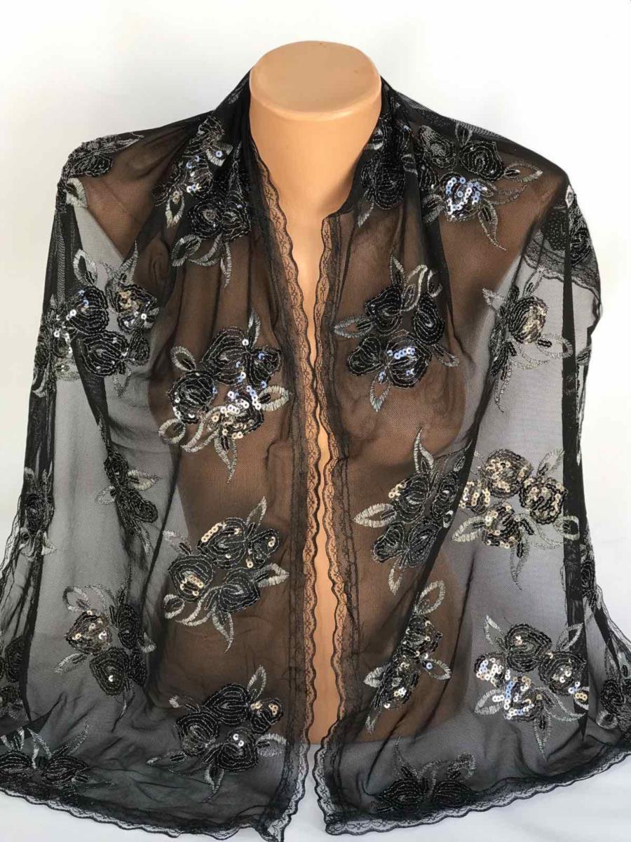 Чорний шарф з паєтками