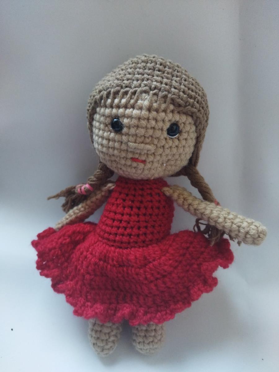 Чарівна В'язана Лялька  "Катя" 19 см, Ручна Робота, Гіпоалергенна, У Незнімному Платтячку