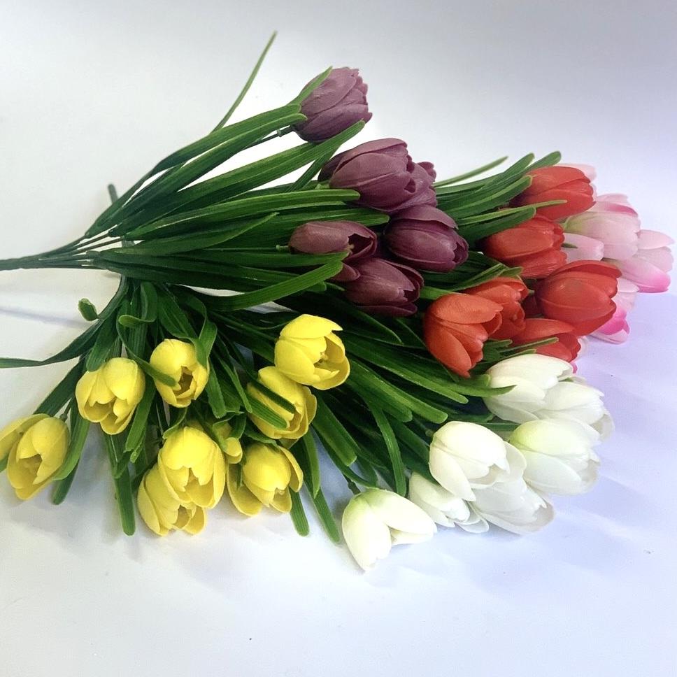 Букет силиконовых  сливовых тюльпанов - 35см - Зображення 2