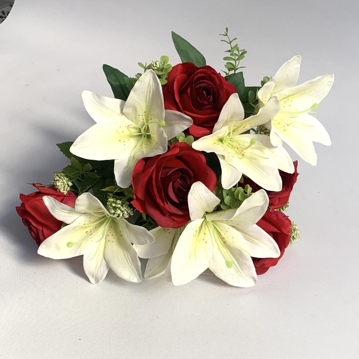 Букет лилий  с розами красно- белый 40см - Зображення 2