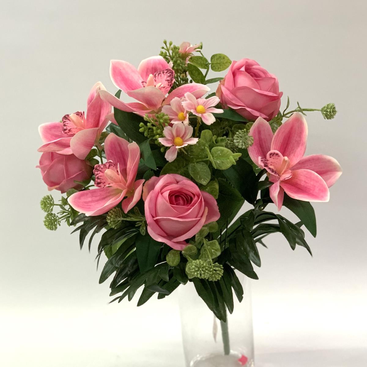 Букет роз с орхидеями  ярко- розовый 50см