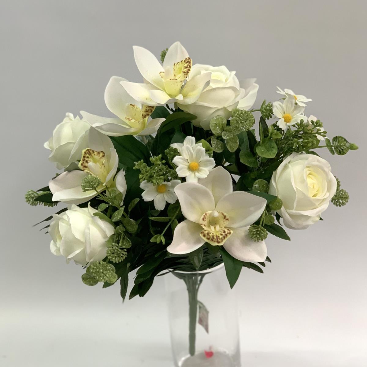 Букет роз с орхидеями молочный 50см