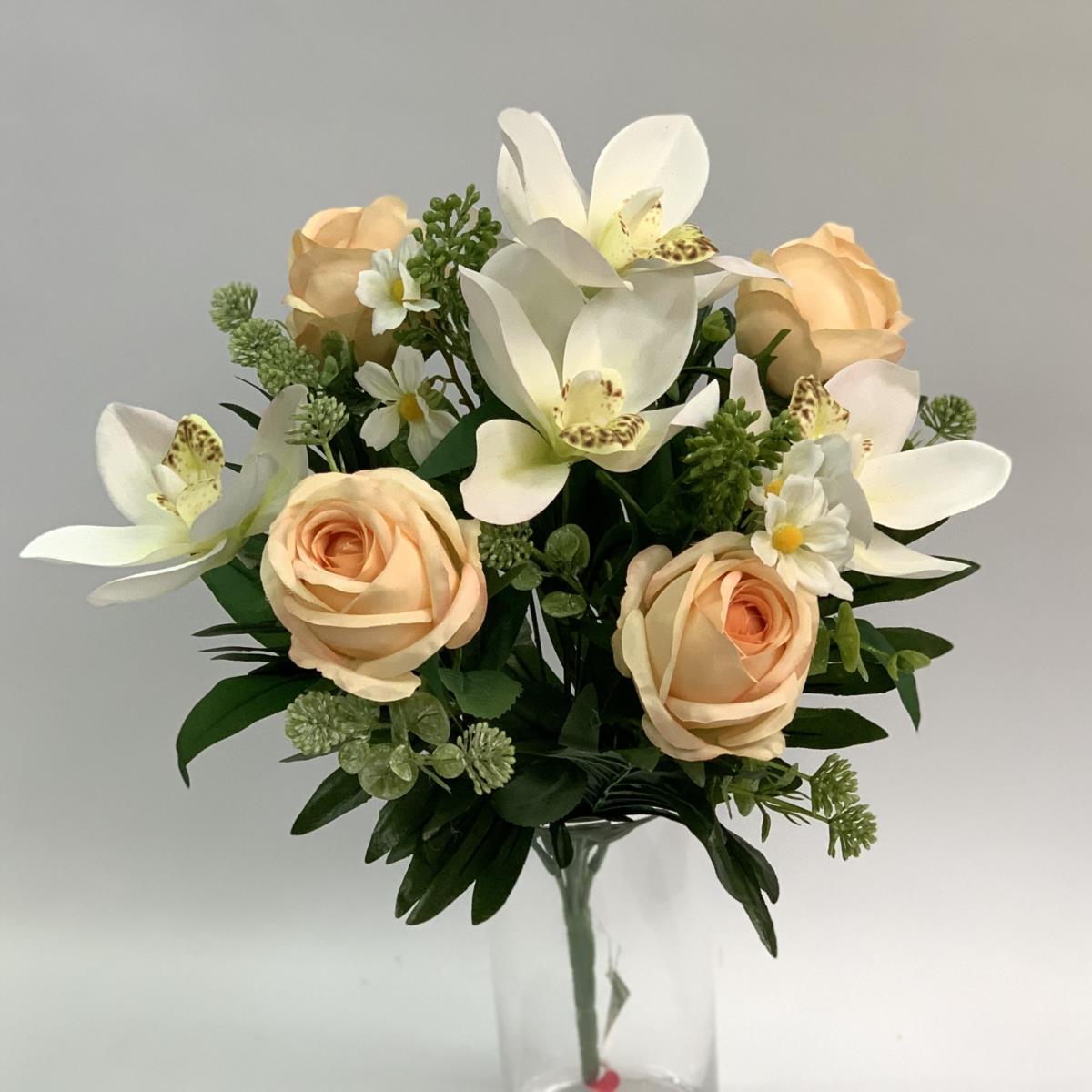 Букет роз с орхидеями  бело- желтый 50см