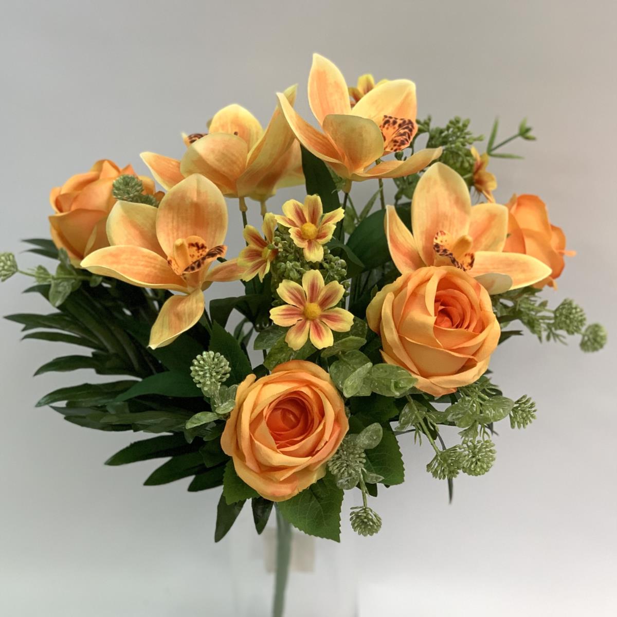 Букет роз с орхидеями ярко -желтый 50см