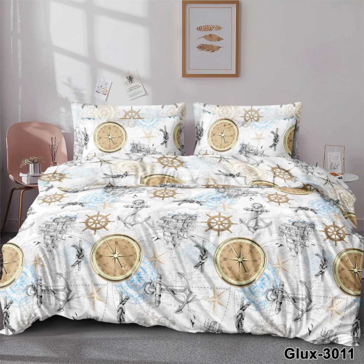 Односпальний комплект постільної білизни бязь GLUX-3011